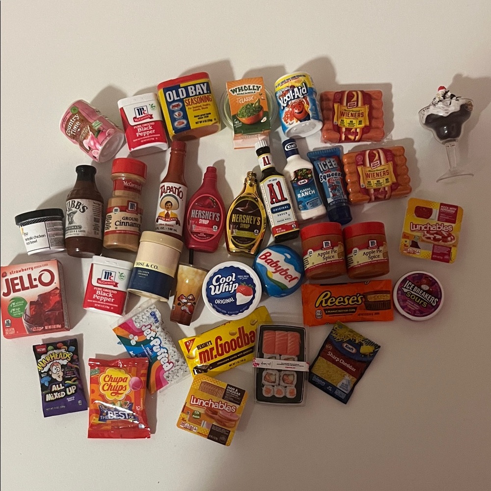 Miniature Food Items-  Mini Ranch bottle, Tapatio, A1 sauce, Sushi, Hot dogs